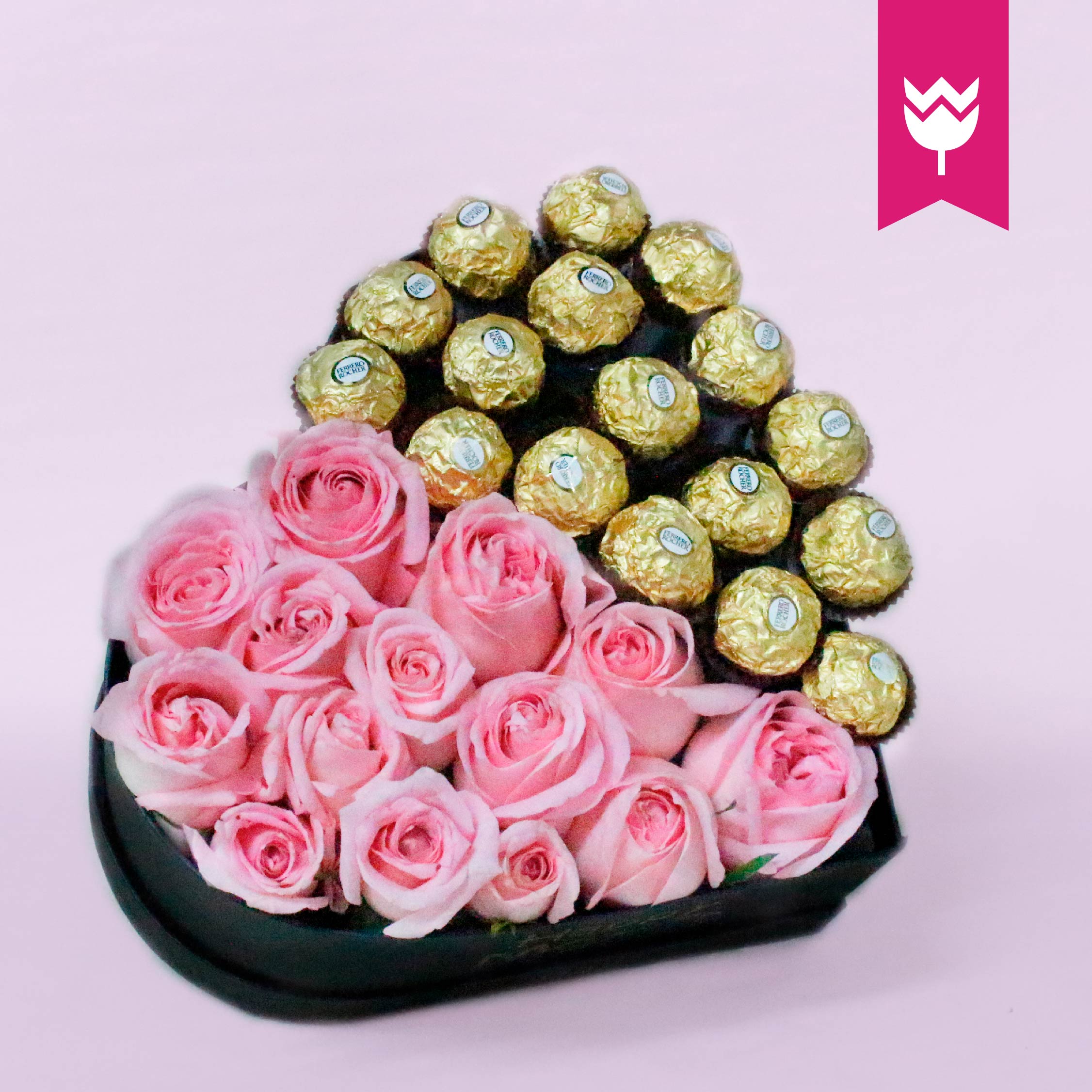 Caja Corazón con Rosas y Ferreros - Flores4U